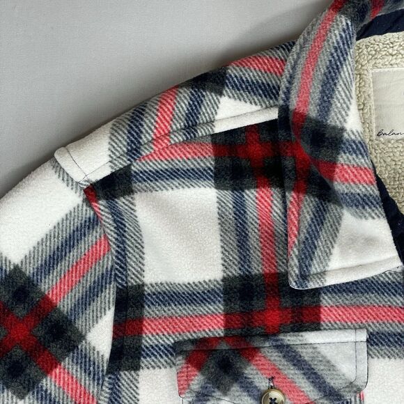 Sage Collective Plaid Shacket Womens XL White Red Blue Sherpa Lined Classic Gorp - Picture 13 of 16